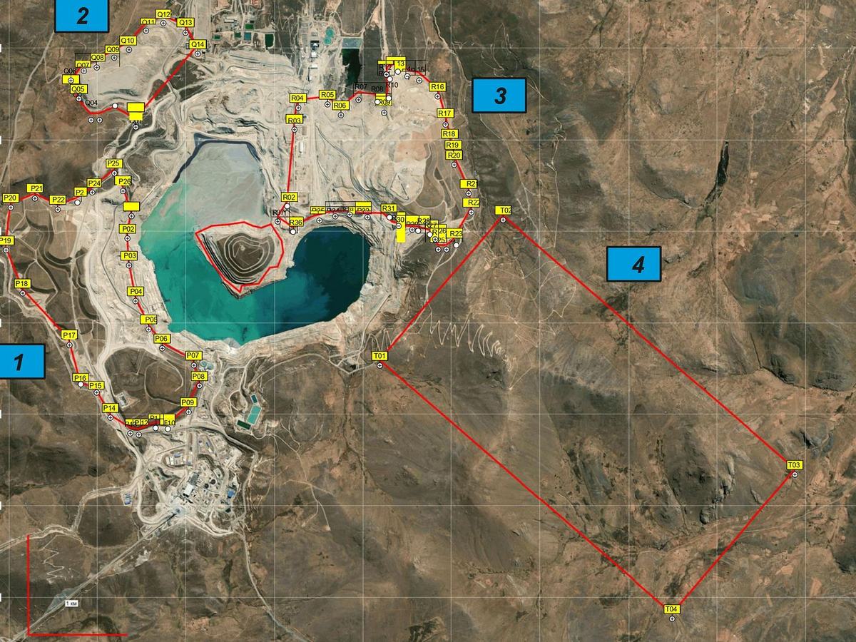 Survey network over the four sectors of the property.
